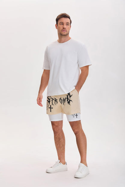 QJQ Men's 2 in 1 Goth Graphic Drawstring Elastic Waist Shorts Summer Casual Workout Athletic Gym Track Shorts