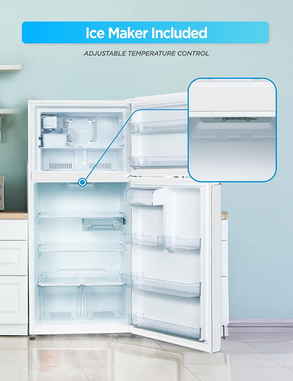 Commercial Cool 20 Cu. Ft. Top Mount Refrigerator with Freezer, 2-Door Refrigerator with Top Freezer and Adjustable Temperature Control, Ice Maker Ready, Energy Star Certified, Stainless Look