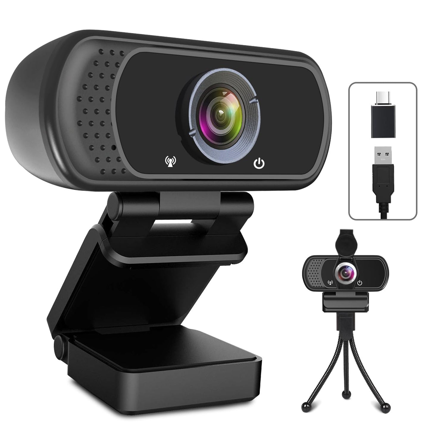 ToLuLu Streaming Webcam 2K 50FPS Web Cam, LED RGB Webcam with Microphone and Light, Autofocus Computer Camera with Cover and Tripod, Plug-Play USB Web cam for PC Desktop/MacBook Gaming Video Calling