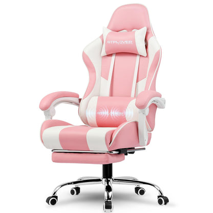 GTPLAYER Gaming Chair, Computer Chair with Footrest and Lumbar Support, Height Adjustable Game Chair with 360°-Swivel Seat and Headrest and for Office or Gaming (Pearl White)
