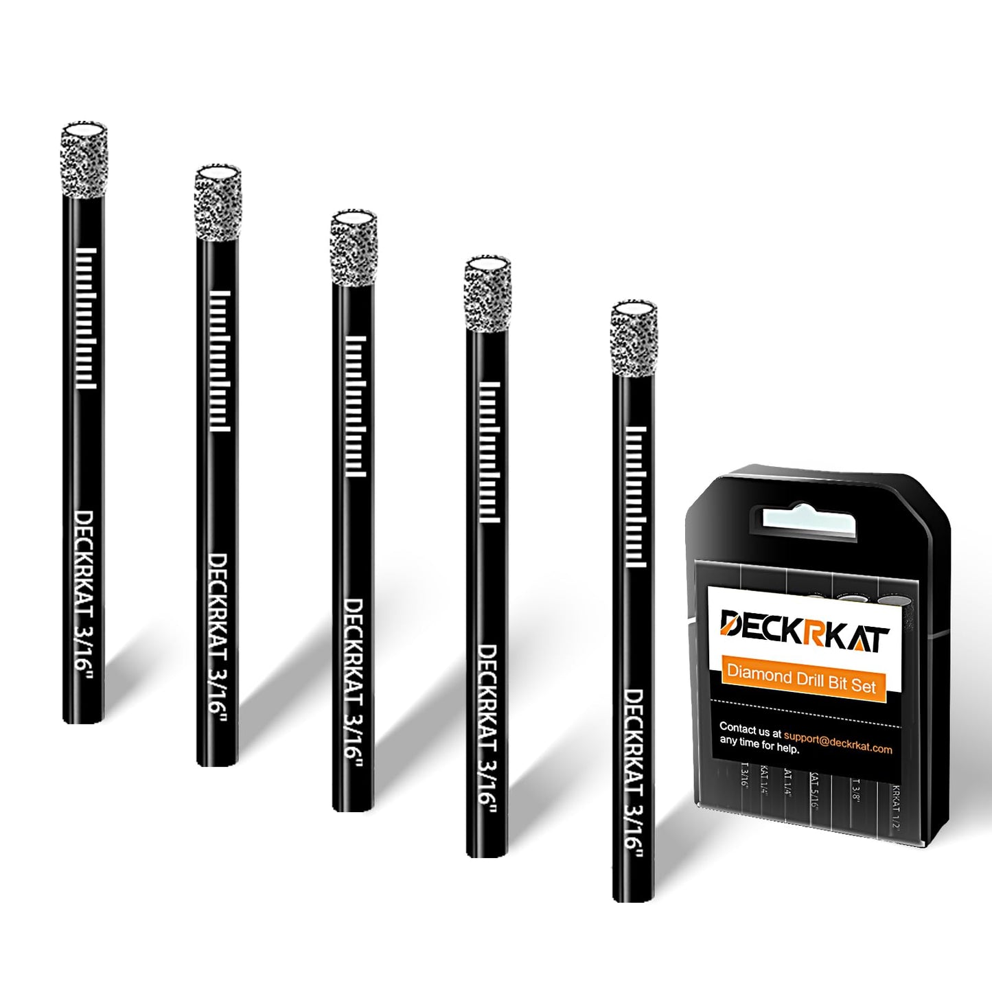 7 Piece Diamond Drill Bits Set, Core Drill Bits for Hard Materials - Tiles Ceramics Glass Stones – Built in Coolant, Fast Dry Drilling - Sizes 3/16" 1/4" 5/16" 3/8" 1/2" - Round Shank, Storage Case
