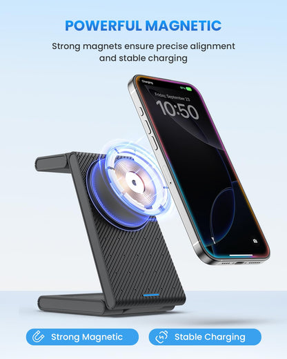 JoyGeek 3 in 1 Charging Station for Apple Devices, Wireless Charger Stand for iPhone 17/16/15/14/13/12/11/SE/X Pro Max Plus - Apple Watch 11/10/9/Ultra 2/8/SE/7/6/5 - AirPods Pro 2/3/2