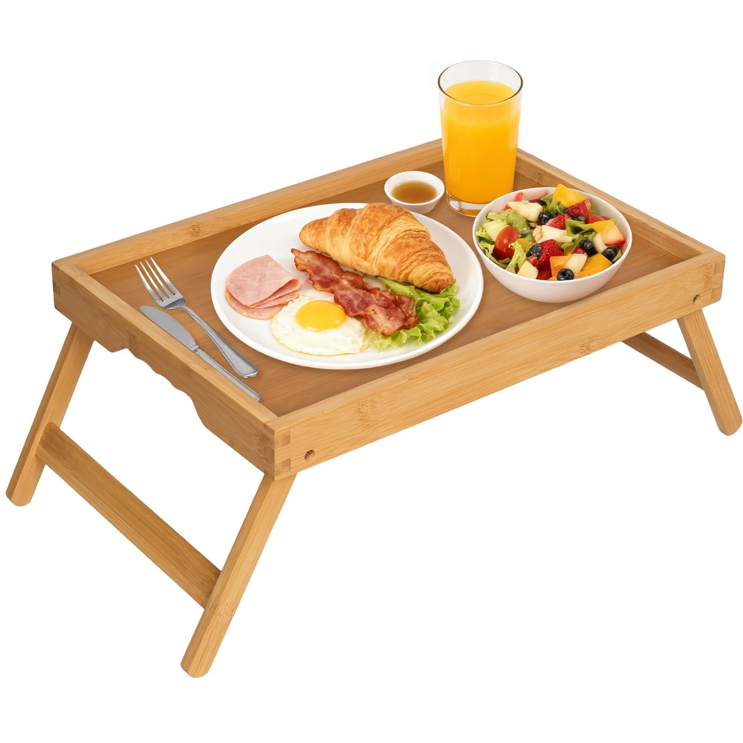 Artmeer Bed Tray Table with Folding Legs,Bamboo Breakfast in Bed for TV Table, Laptop Computer Tray,Eating,Snack Tray(Bamboo)