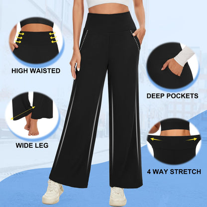 NEW YOUNG 3 Pack Women's Wide Leg Pants with Pockets High Waist Loose Sweatpants Casual Lounge Yoga Workout Palazzo