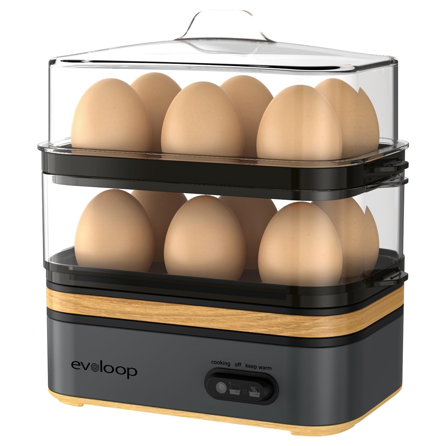 Evoloop Rapid Egg Cooker Electric 12 Eggs Capacity, Soft, Medium, Hard Boiled, Poached, Omelet Maker Egg Poacher & Vegetable Steamer, BPA Free Tray