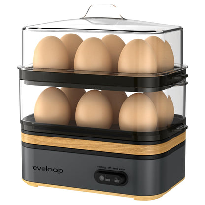 Evoloop Rapid Egg Cooker Electric 12 Eggs Capacity, Soft, Medium, Hard Boiled, Poached, Omelet Maker Egg Poacher & Vegetable Steamer, BPA Free Tray