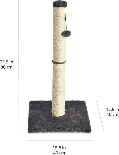 Amazon Basics Cat Scratching Post for Indoor Cats & Kittens, Medium (31.5"H), Cat Furniture with Dangling Ball Toy, Grey