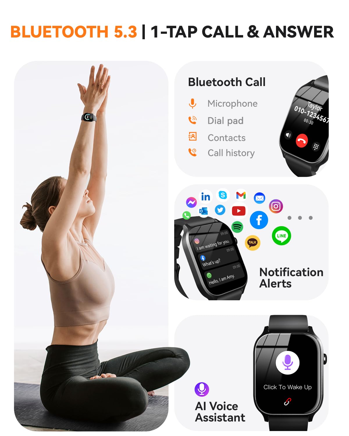 Smart Watches for Women Men, Fitness Tracker Watch with 110 Sports Modes, Step Counter/Sleep Monitor/Pedometer, IP68 Waterproof, Bluetooth Call & Music Control Smartwatch for iPhone/Android,Starlight