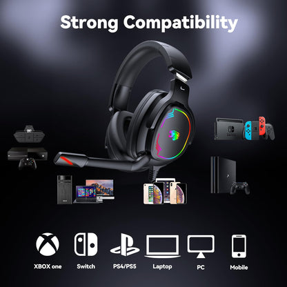Jimonyer Gaming Headset for PS5 PS4 Xbox Series X|S PC Switch, 7.1 Surround Sound Over Ear Headphones with Noise Canceling Mic, RGB LED Light, Soft Memory Earmuffs Headset for Gaming or Work (Blue)