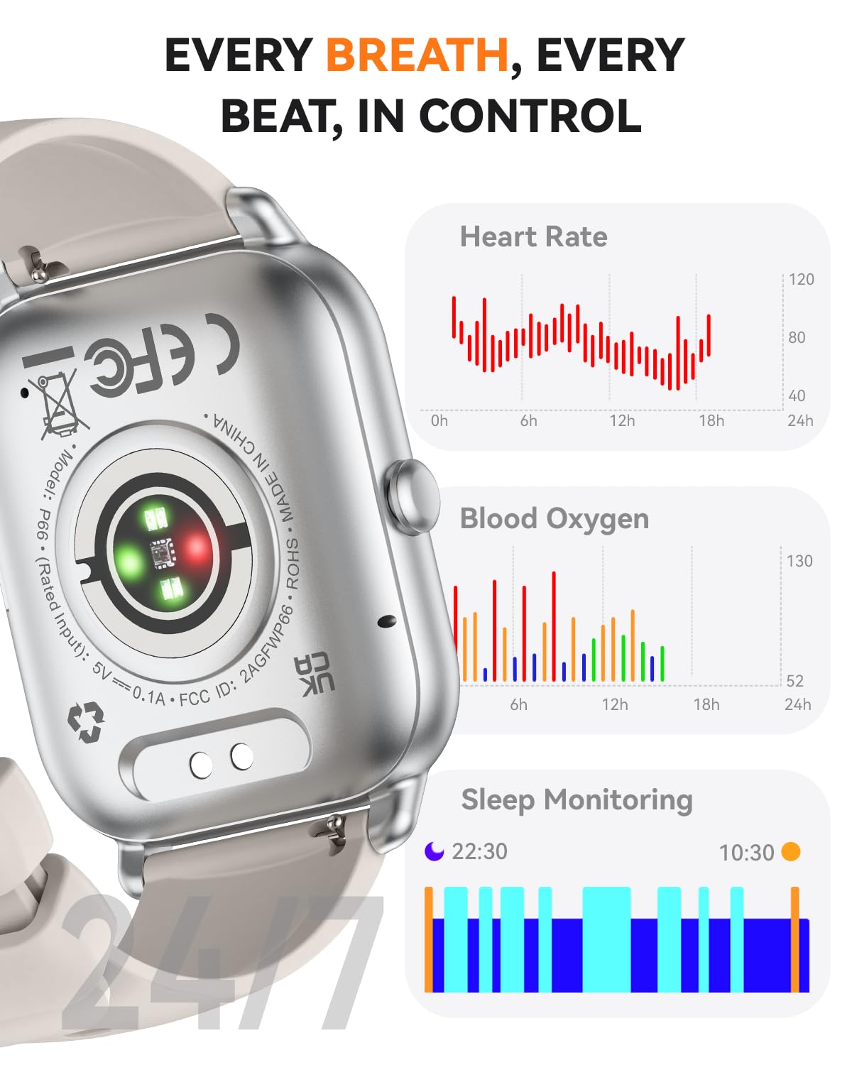 Smart Watches for Men Women, Fitness Tracker with Activity Counter/Sleep Monitor, IP68 Waterproof Smart Watch for Android iPhone iOS Compatible (Jet Black, 1.83)