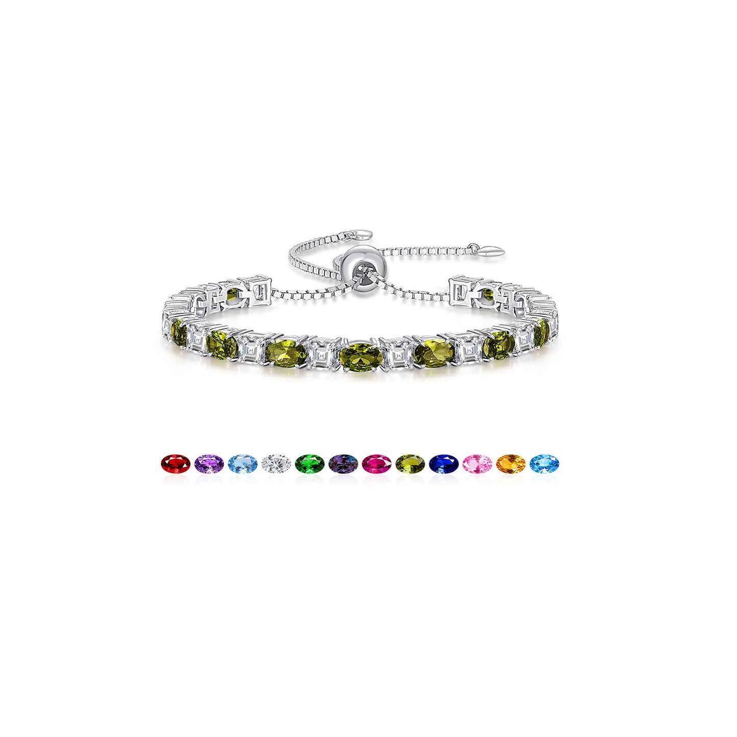 Sterling Silver Birthstone Bracelets for Women White Gold Tennis Bracelets Adjustable Chain 6-9 Inchs Jewelry Hypoallergenic Anniversary Birthday Gifts for Women Mom Wife Her