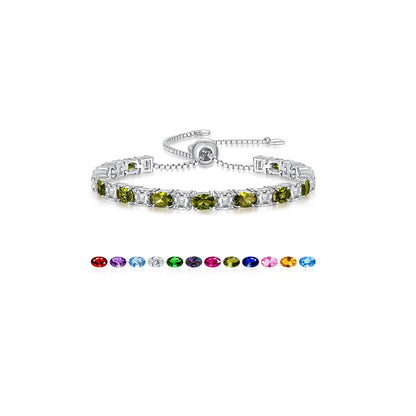 Sterling Silver Birthstone Bracelets for Women White Gold Tennis Bracelets Adjustable Chain 6-9 Inchs Jewelry Hypoallergenic Anniversary Birthday Gifts for Women Mom Wife Her