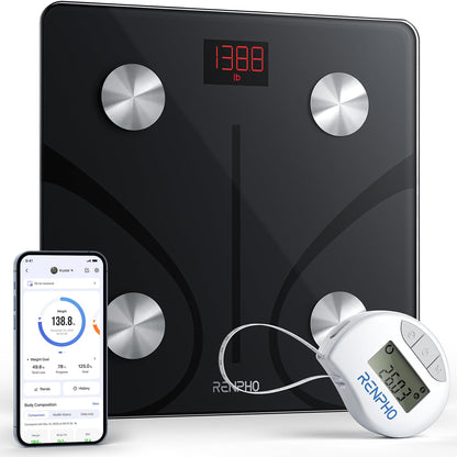 RENPHO Smart Scale for Body Weight, Tempered Glass Bathroom Digital Scale with BMI, Body Fat, Bluetooth Fitness Equipment Sync with Apps Accurate for Weight Loss, Home Use, 400 lbs – Elis 1