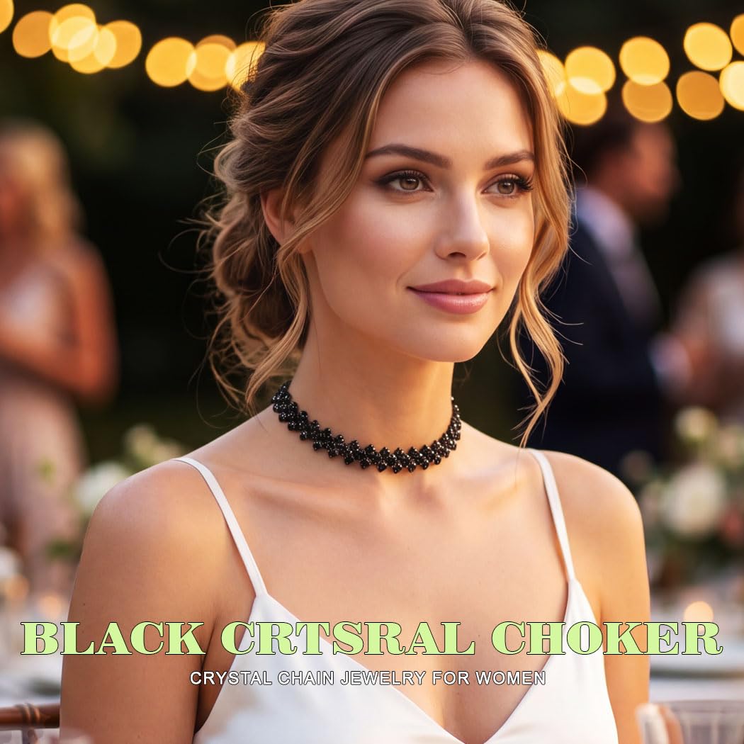 JEAIRTS Rhinestone Choker Necklace Gold Diamond Neck Chain Costume Jewelry