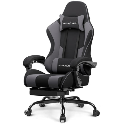 GTPLAYER Gaming Chair, Computer Chair with Footrest and Lumbar Support, Height Adjustable Game Chair with 360°-Swivel Seat and Headrest and for Office or Gaming (Pearl White)