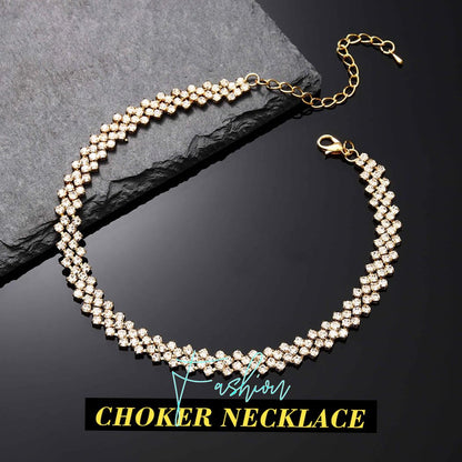 JEAIRTS Rhinestone Choker Necklace Gold Diamond Neck Chain Costume Jewelry