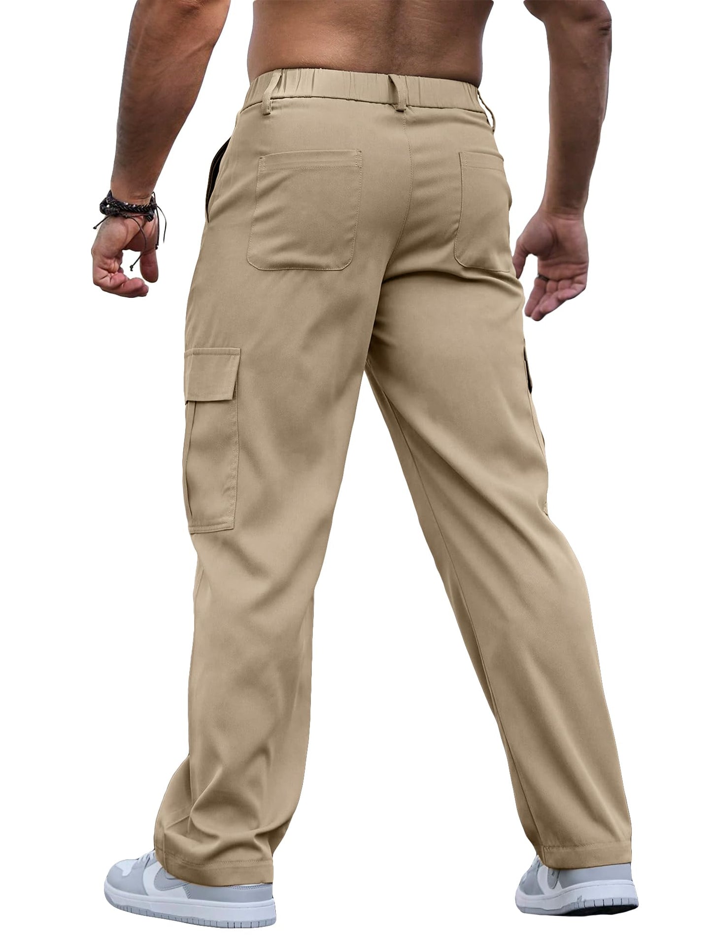 Comdecevis Mens Casual Cargo Pants Baggy Straight Leg Sweatpants with Large Flap Pockets Hiking Sports Trousers
