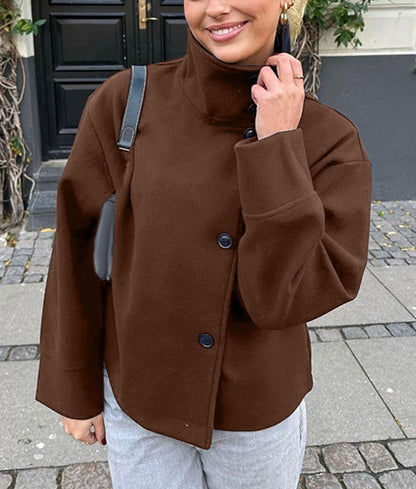 CHARTOU Women Crop Pea Coat Wool Blend Winter Loose Casual Short Jacket Outwear