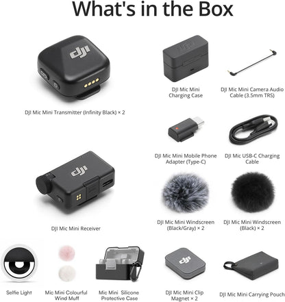DJI Mic (2 TX + 1 RX + Charging Case), Wireless Lavalier Microphone, 250m (820 ft.) Range, 15-Hour Battery, Noise Cancellation Wireless Microphone for PC, iPhone, Record Interview, YouTube, Black | Dual Transmitters Plus 1 Receiver, Up to 250 M Line-of-Si