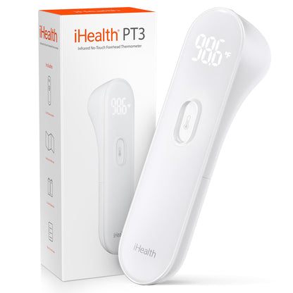 iHealth No-Touch Digital Forehead Thermometer for Adults, Babies, Kids, 3 Ultra-Sensitive Sensors, Quiet Vibration Feedback, Large LED Digits, Easy to Use for Home, PT3 Black