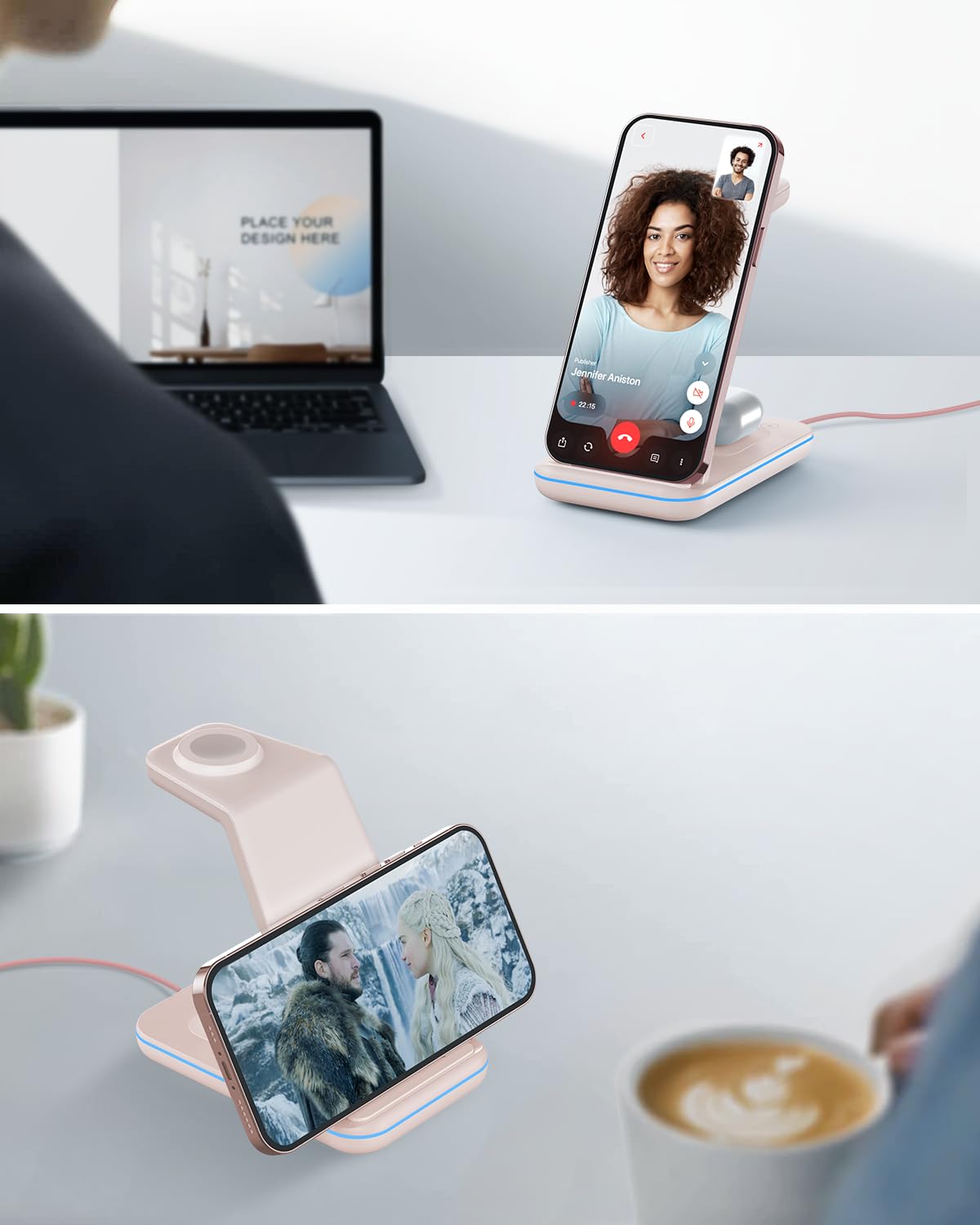 JoyGeek 3 in 1 Charging Station for Apple Devices, Wireless Charger Stand for iPhone 17/16/15/14/13/12/11/SE/X Pro Max Plus - Apple Watch 11/10/9/Ultra 2/8/SE/7/6/5 - AirPods Pro 2/3/2