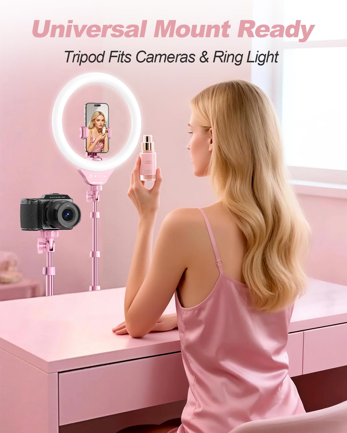 UBeesize 12'' LED Ring Light with 62'' Tripod Stand, Selfie Ring Light for Video Recording, Live Streaming, TikTok & YouTube, Compatible with iPhone & Android (Black)