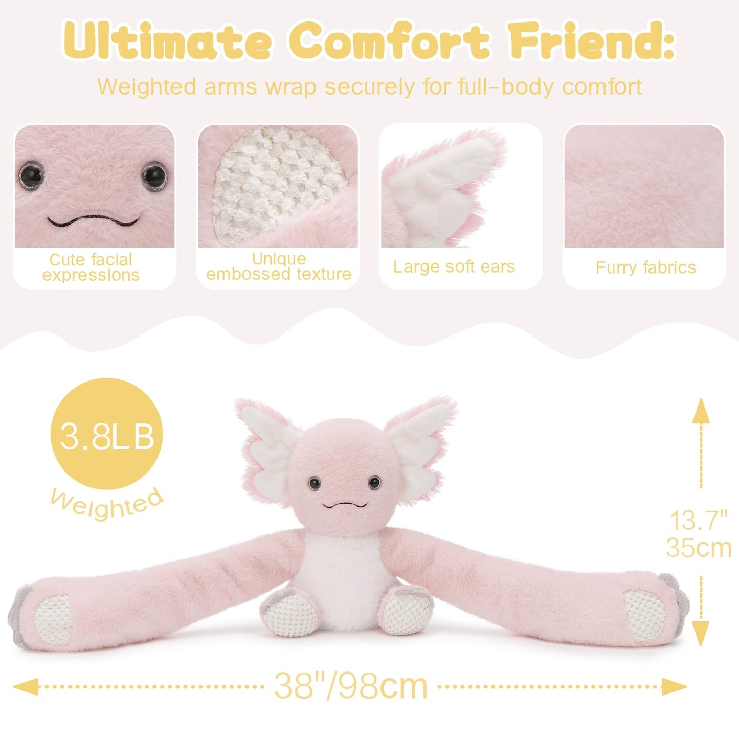 MaoGoLan 47" Giant Axolotl Stuffed Animal,Ultra Soft Salamander Kids Body Pillow Plush,4 Feet Jumbo Throw Pillow Plushie for Axolotl Lover,Home Decor,Gifts