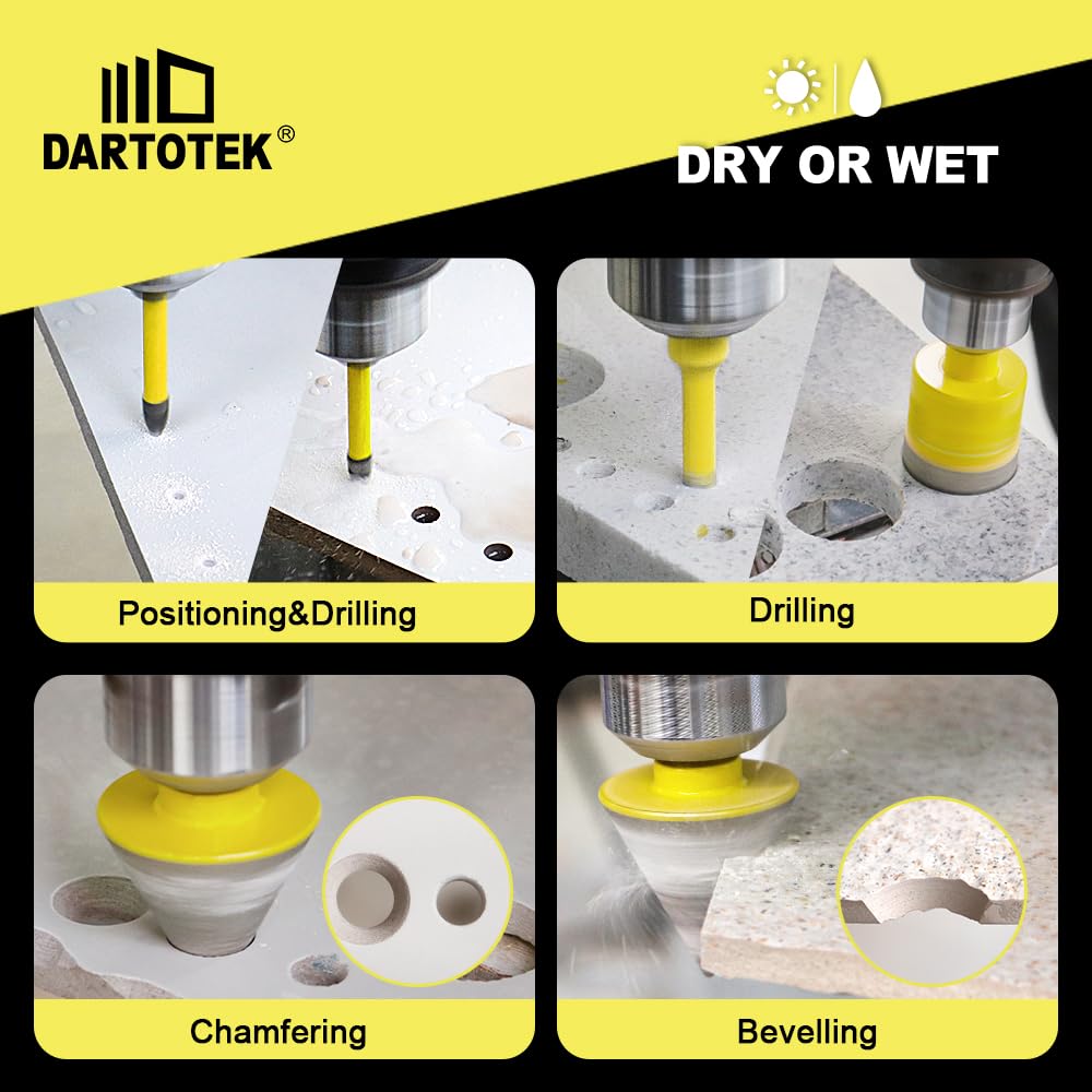 Diamond Core Drill Bits Set for Tile, DARTOTEK 10PCS Porcelain Hole Saw Kit with Aluminum Case, (6/6/8/20/35/50/65mm+2" Chamfer bit +SDS Adapter, Dry/Wet Drilling for Ceramic, Granite & Marble