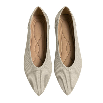 TINGRISE Women's Flats Shoes Pointed Toe Knit Ballet Comfortable Dressy Slip On Flat