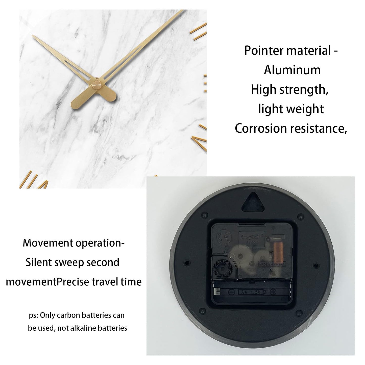 White Marble Glass Wall Clocks Battery Operated 12 Inch Abstract Decorative Analog Wall Clocks for Living Room Bedroom Office Silent Wall Clock Modern