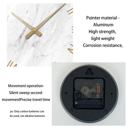 White Marble Glass Wall Clocks Battery Operated 12 Inch Abstract Decorative Analog Wall Clocks for Living Room Bedroom Office Silent Wall Clock Modern