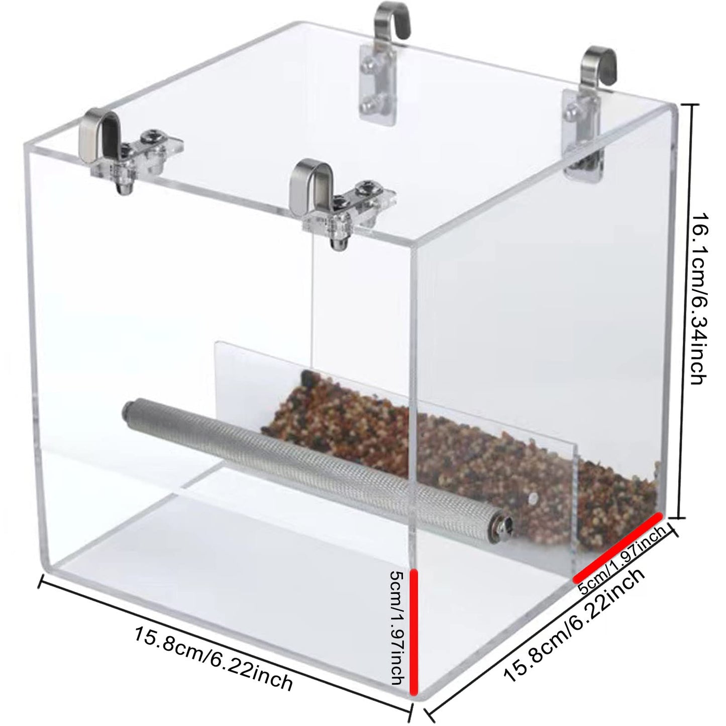 No Mess Bird Feeder for Cage, Automatic Acrylic Bird Feeder Seed Catcher Tray Cage with Stainless Steel Hooks for Small Parrots Canary Parakeet Budgerigar Crested Cockatiel Lovebird (Small)