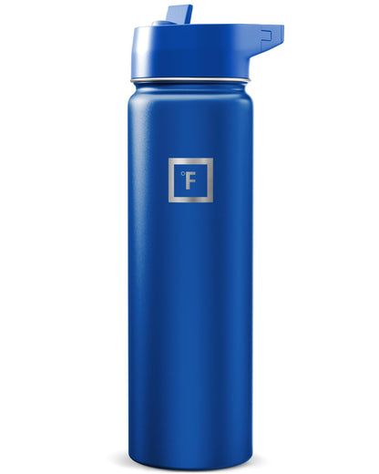 IRON °FLASK Camping & Hiking Hydration Flask with Straw, Wide Mouth Insulated Stainless Steel Sports Water Bottle - Midnight Black 24 oz - Straw (1 Lid)