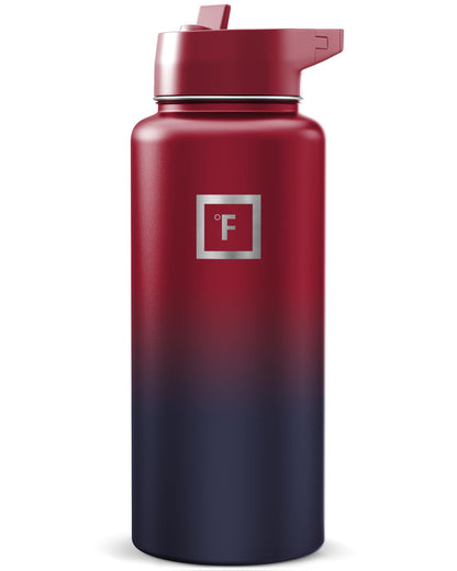 IRON °FLASK Camping & Hiking Hydration Flask with Straw, Wide Mouth Insulated Stainless Steel Sports Water Bottle - Midnight Black 24 oz - Straw (1 Lid)