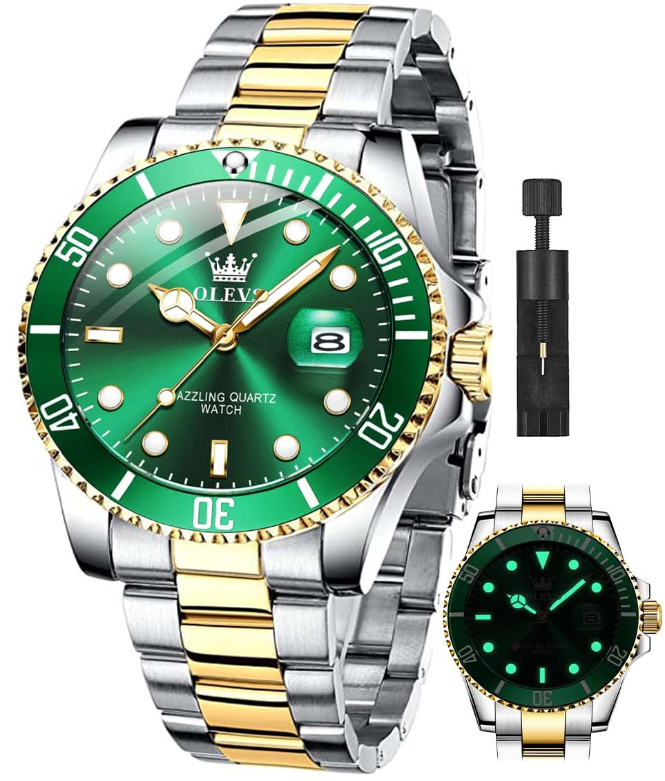 OLEVS Luxury Watches for Men Big Face Stainless Steel Business Dress Analog Quartz Watch with Day Waterproof Luminous Mens Wrist Watch