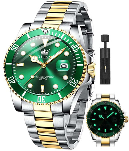 OLEVS Luxury Watches for Men Big Face Stainless Steel Business Dress Analog Quartz Watch with Day Waterproof Luminous Mens Wrist Watch