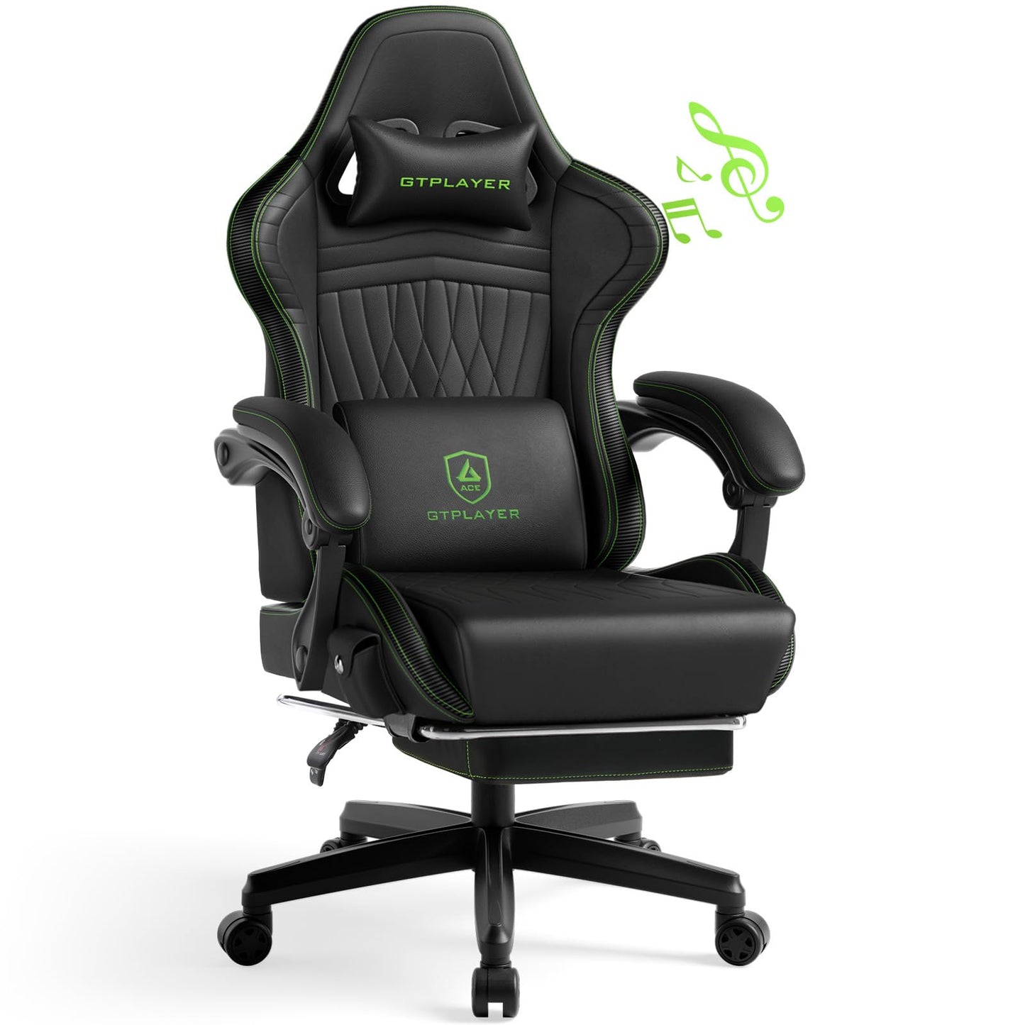 GTPLAYER Gaming Chair for Adults, Ergonomic Computer Game Chairs with Speakers, Footrest & Linkage Armrest, Reclining High Back Silla Gamer for Home Office, Ace Pro, Off-White