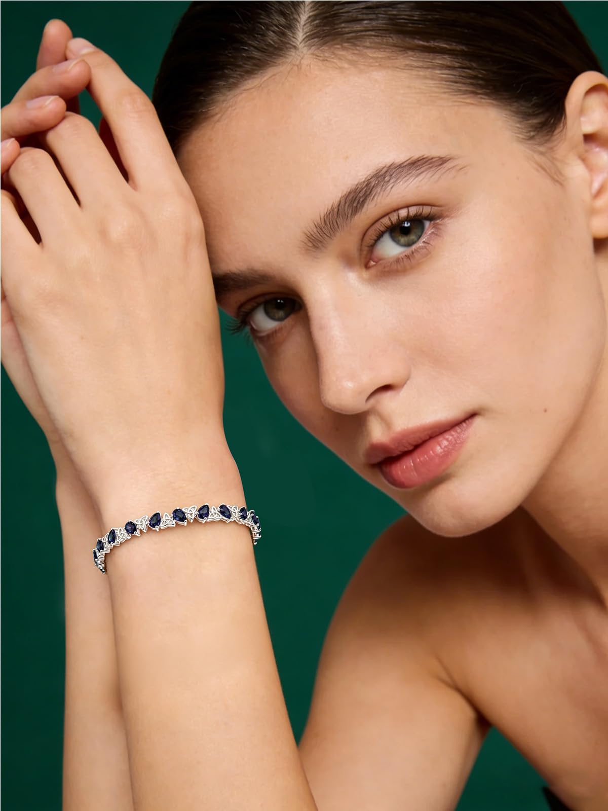 Birthstone Bracelets for Women, Pear Cut Tennis Bracelet 925 Sterling Silver, 6-9 Inch Adjustable Celtic Knot, Anniversary Birthday Jewelry Gifts for Women