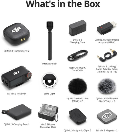 DJI Mic (2 TX + 1 RX + Charging Case), Wireless Lavalier Microphone, 250m (820 ft.) Range, 15-Hour Battery, Noise Cancellation Wireless Microphone for PC, iPhone, Record Interview, YouTube, Black | Dual Transmitters Plus 1 Receiver, Up to 250 M Line-of-Si