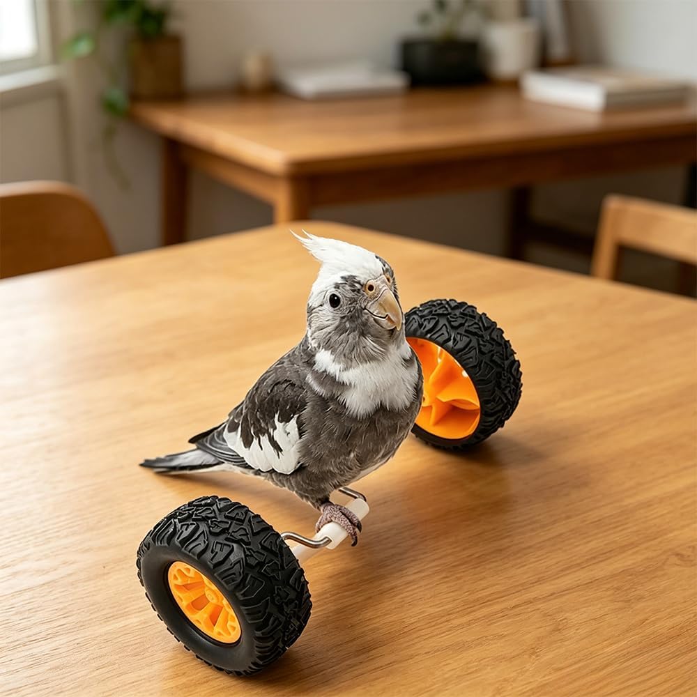 Bird Intelligence Training Toys, Balance Bike Accessories for Parrots, Parrot Puzzle Bicycle Table Top Prop, Educational Interactive Bird Exercising Foot Talon Toy, 2 Pieces, Orange