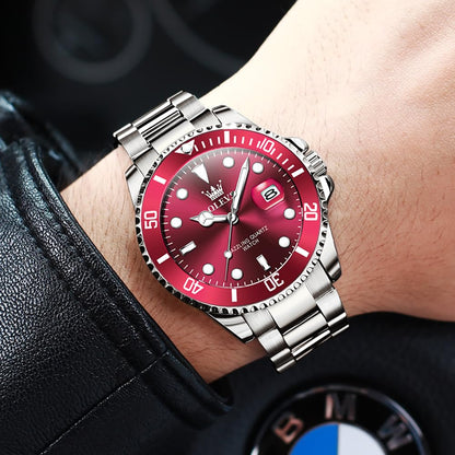 OLEVS Luxury Watches for Men Big Face Stainless Steel Business Dress Analog Quartz Watch with Day Waterproof Luminous Mens Wrist Watch