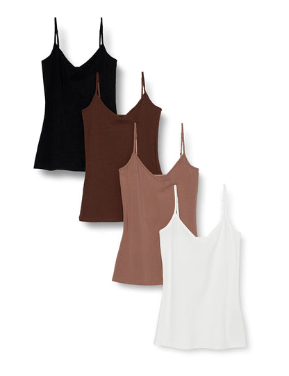 Amazon Essentials Women's Slim-Fit V-Neck Cami, Pack of 4