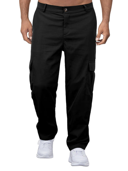 Comdecevis Mens Casual Cargo Pants Baggy Straight Leg Sweatpants with Large Flap Pockets Hiking Sports Trousers