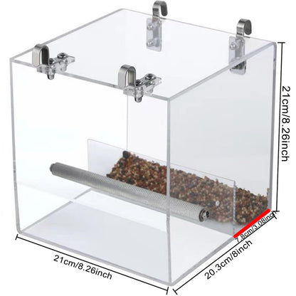 No Mess Bird Feeder for Cage, Automatic Acrylic Bird Feeder Seed Catcher Tray Cage with Stainless Steel Hooks for Small Parrots Canary Parakeet Budgerigar Crested Cockatiel Lovebird (Small)