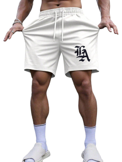QJQ Men's Letter Graphic Drawstring Waist Shorts Summer Casual Workout Athletic Gym Track Shorts Streetwear