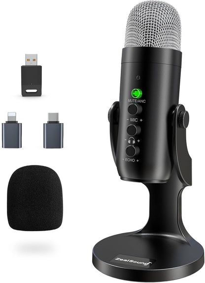 ZealSound Podcast Microphone for PC, Noise Cancellation USB Mic with Gain, Volume Adjustment & Mute Button, Monitoring & Echo, for YouTube, TikTok, Podcasting, Streaming, iPhone, iPad, Android, Mac