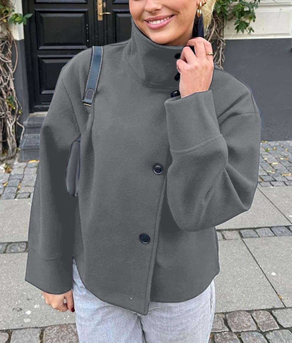 CHARTOU Women Crop Pea Coat Wool Blend Winter Loose Casual Short Jacket Outwear
