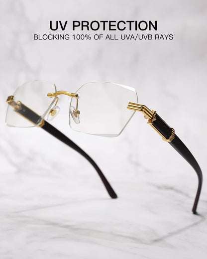 Pro Acme Rimless Rectangle Sunglasses for Men Women Hexagon Shade Eyewear Frameless y2k Glasses