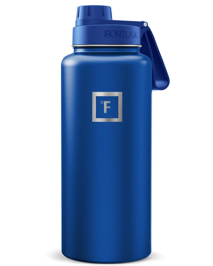 IRON °FLASK Camping & Hiking Hydration Flask with Straw, Wide Mouth Insulated Stainless Steel Sports Water Bottle - Midnight Black 24 oz - Straw (1 Lid)