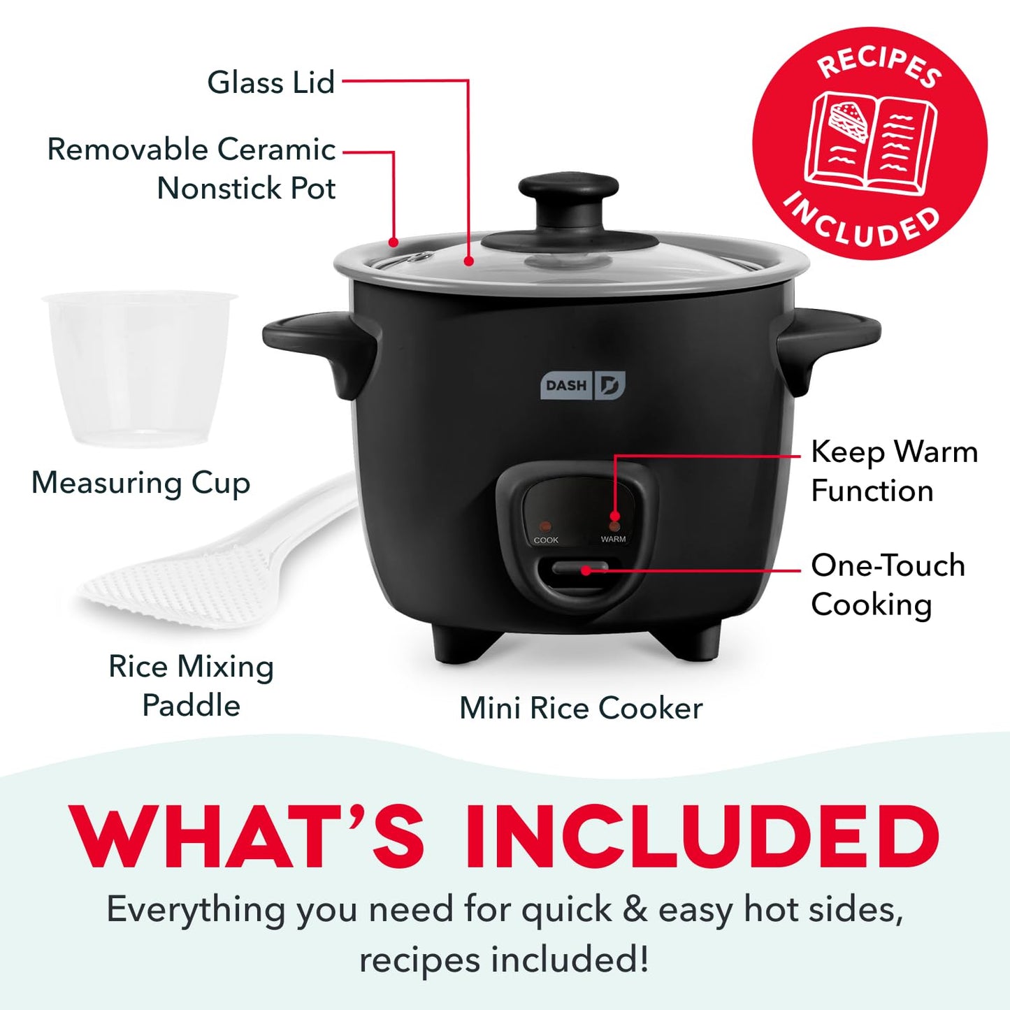 Dash Mini Rice Cooker | Small Rice Maker, 2 Cups Cooked / 1 Cup Uncooked, Ceramic Nonstick Removable Pot, Keep Warm Function, Compact and Portable for Dorm, Travel, Single Serve, Aqua